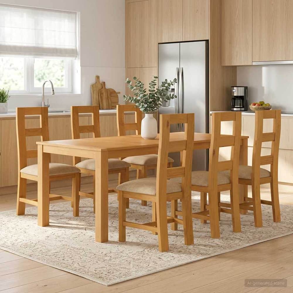 Dining Set LELYSTAD 5 pcs Solid Oak Wood Beige 200 cm 100 cm Table + 6x chair