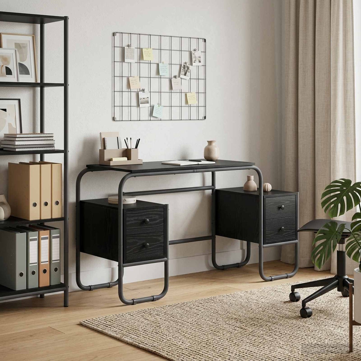 Desk with Storage 145 x 50 x 75 cm Black oak