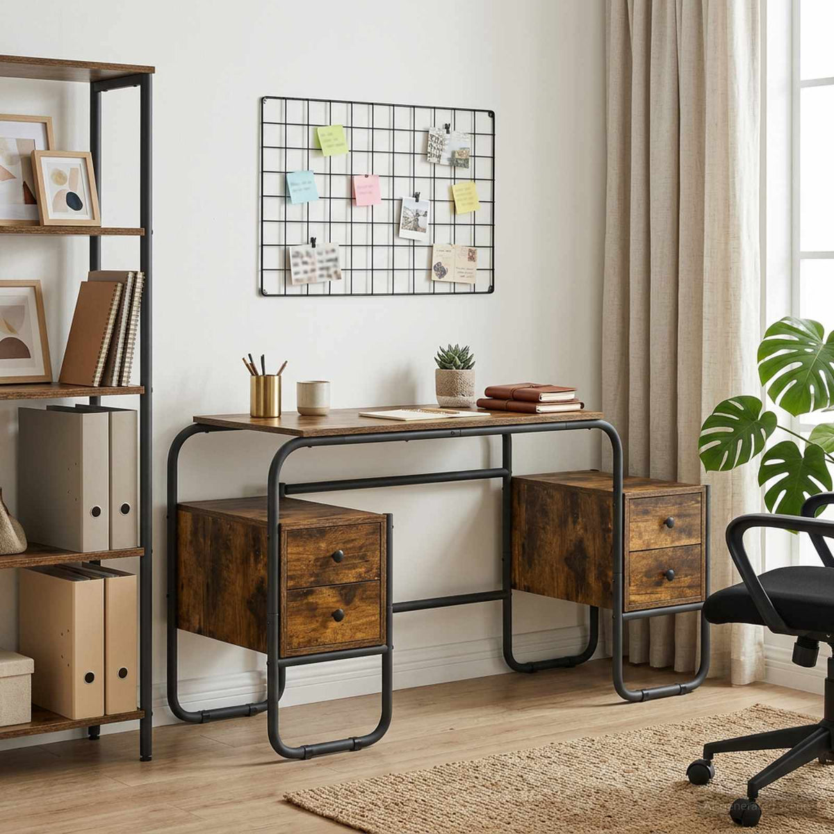 Desk with Storage 145 x 50 x 75 cm Smoked oak