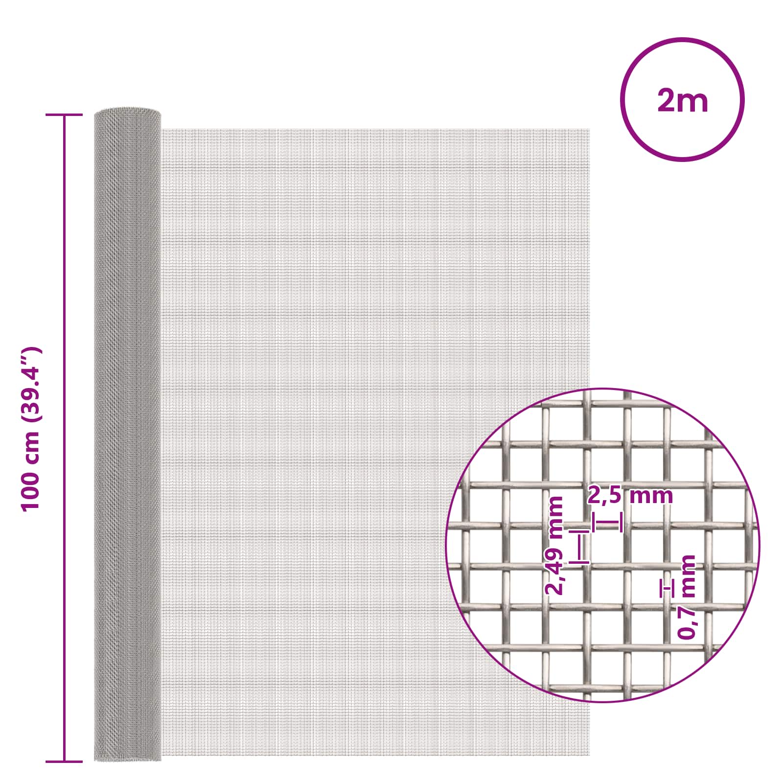 vidaXL Mesh Screen 100 x 200 cm 8 Mesh Stainless Steel 201 Silver 6