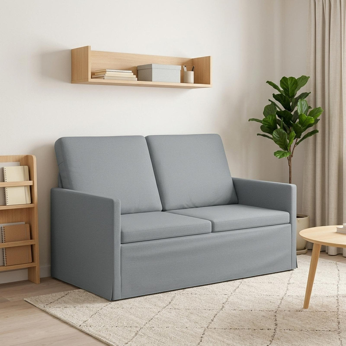 2 Seater Sofa 130 x 81 x 82 cm Fabric 120 cm Light grey