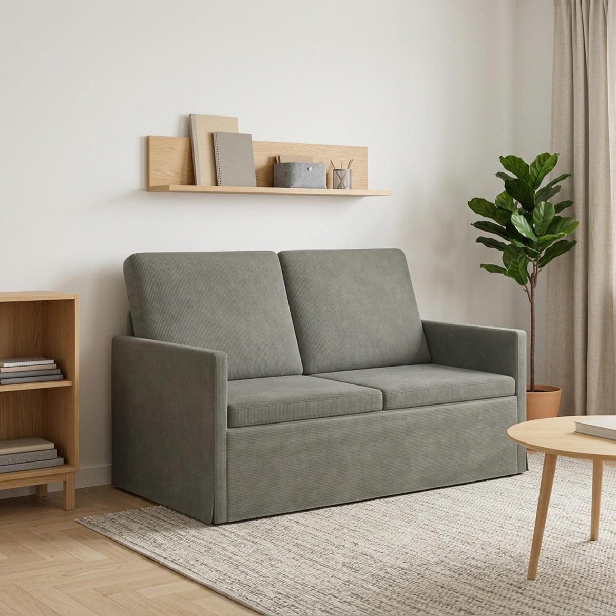 2 Seater Sofa 130 x 81 x 82 cm Corduroy Fabric 120 cm Light grey