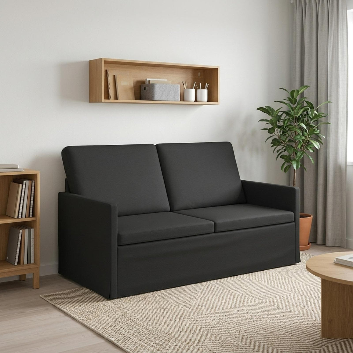 2 Seater Sofa 150 x 81 x 82 cm Fabric 140 cm Black