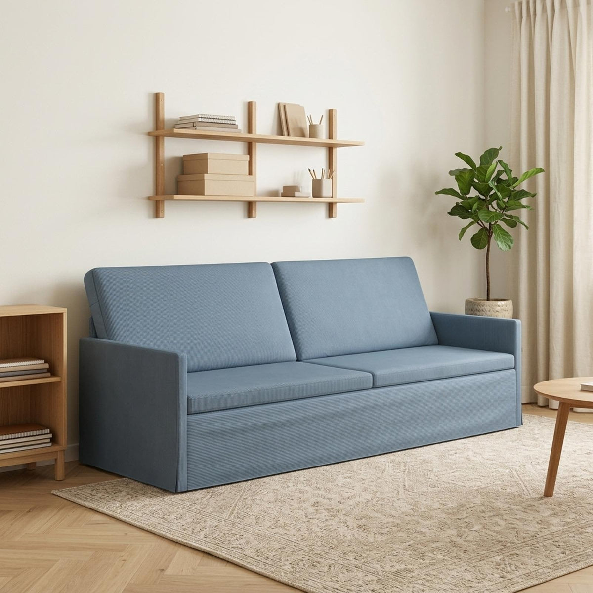 3 Seater Sofa 220 x 81 x 82 cm Corduroy Fabric 210 cm Blue