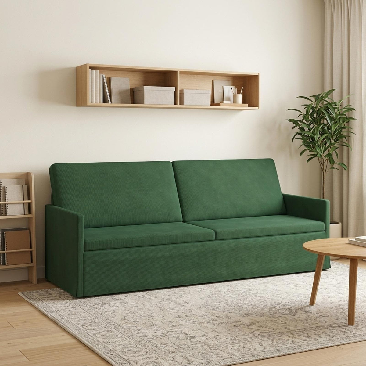 3 Seater Sofa 220 x 81 x 82 cm Corduroy Fabric 210 cm Jungle green