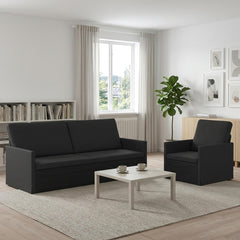 Sofa Set 2 pcs Fabric 1-Seater + 3-Seater (180 cm) Black