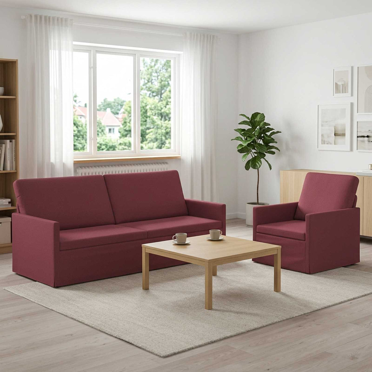 Sofa Set 2 pcs Fabric 1-Seater + 3-Seater (180 cm) Wine red