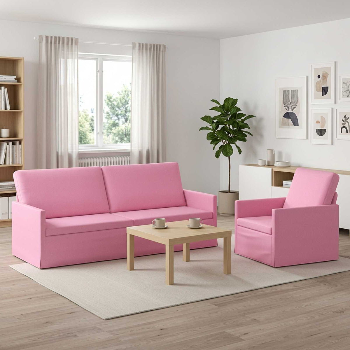 Sofa Set 2 pcs Fabric 1-Seater + 3-Seater (180 cm) Pink