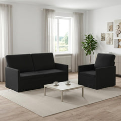 Sofa Set 2 pcs Velvet 1-Seater + 2-Seater (140 cm) Black