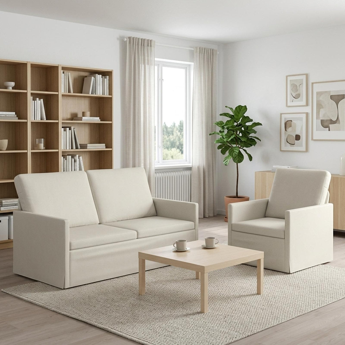 Sofa Set 2 pcs Velvet 1-Seater + 2-Seater (140 cm) Cream