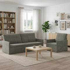Sofa Set 2 pcs Corduroy Fabric 1-Seater + 3-Seater (180 cm) Light grey