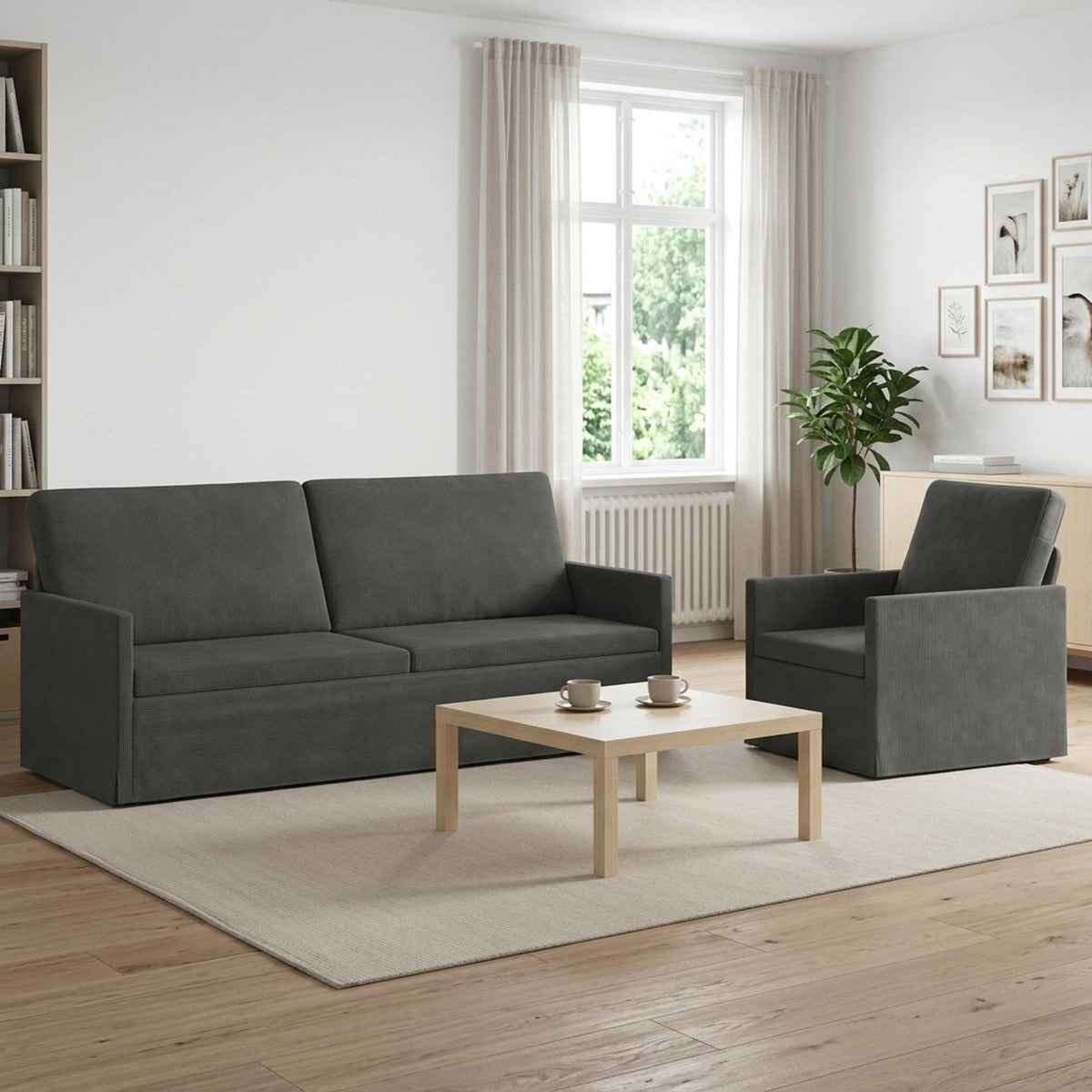 Sofa Set 2 pcs Corduroy Fabric 1-Seater + 3-Seater (180 cm) Dark grey