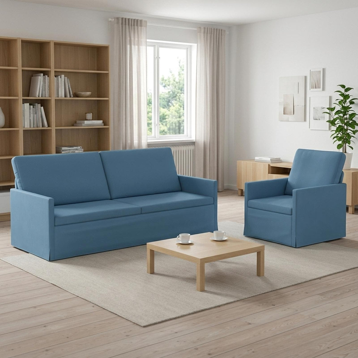 Sofa Set 2 pcs Corduroy Fabric 1-Seater + 3-Seater (180 cm) Blue