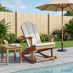 Garden Adirondack Rocking Chair Natural Solid Teak wood with cream cushion