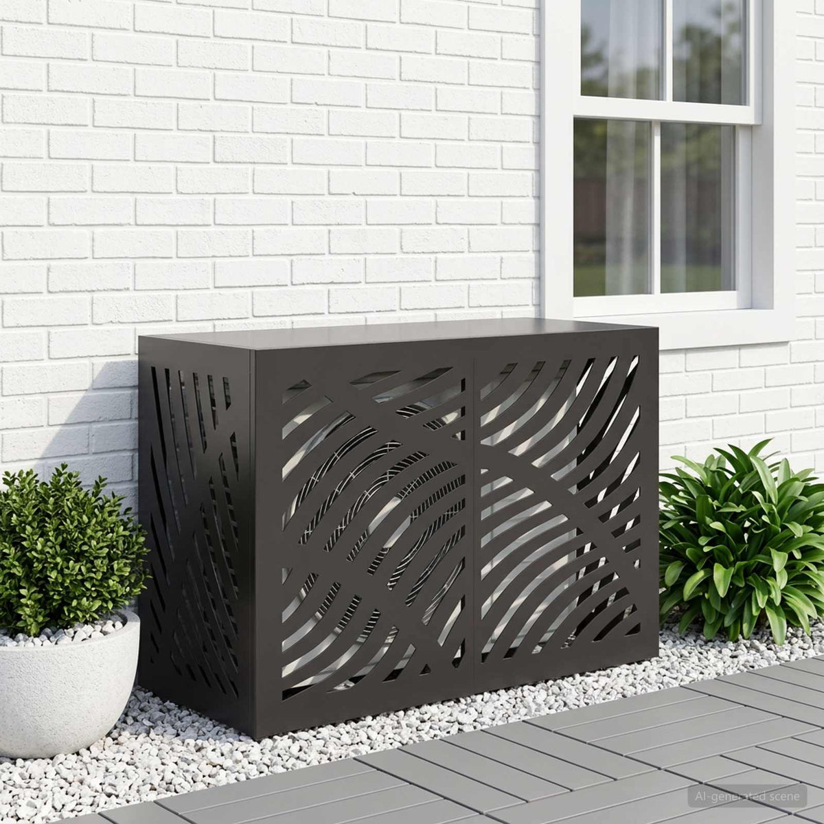 Air Conditioner Cover 90 x 40 x 60 cm Steel Leave Wave Pattern Black
