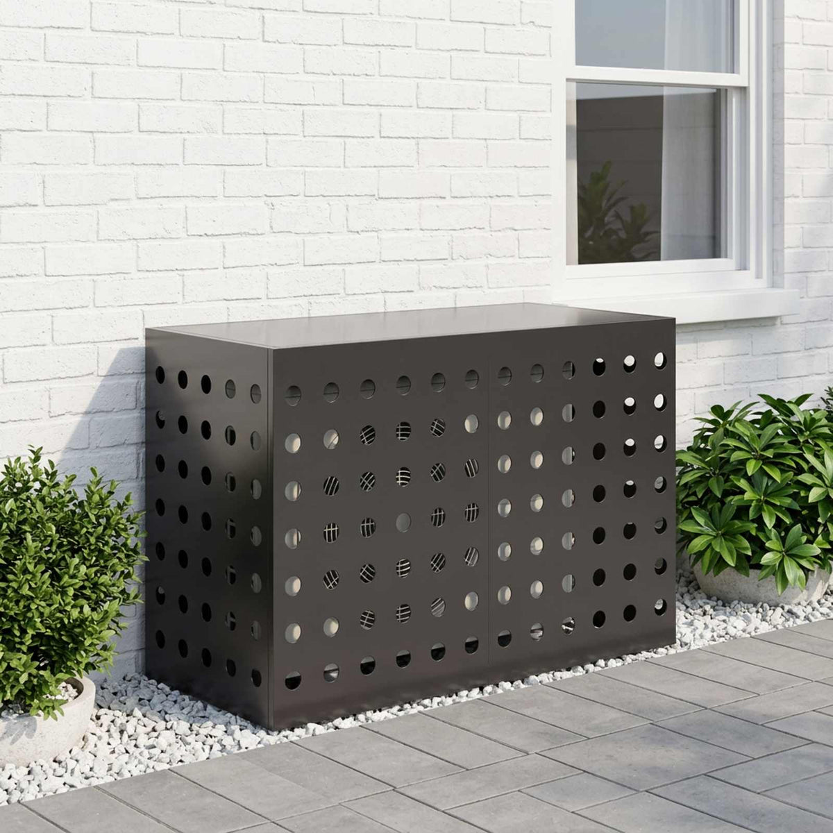 Air Conditioner Cover 90 x 40 x 60 cm Steel Round Circle Pattern Black