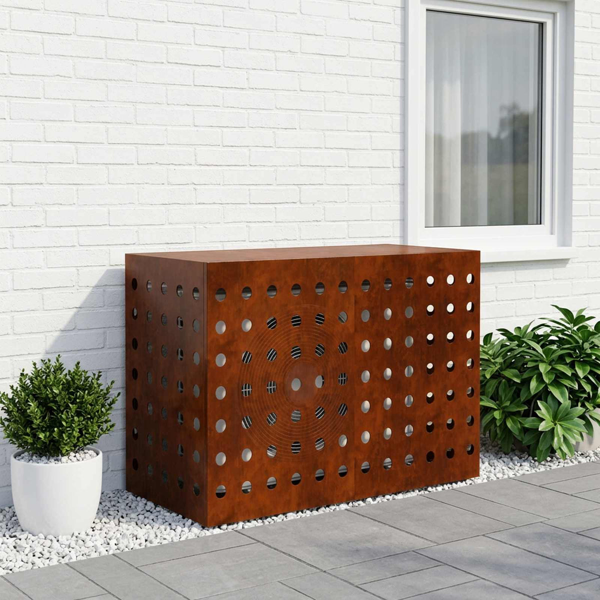 Air Conditioner Cover 90 x 40 x 60 cm Steel Round Circle Pattern Weathering steel
