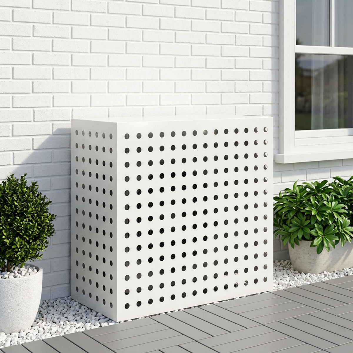 Air Conditioner Cover 110 x 50 x 105 cm Steel Round Circle Pattern White