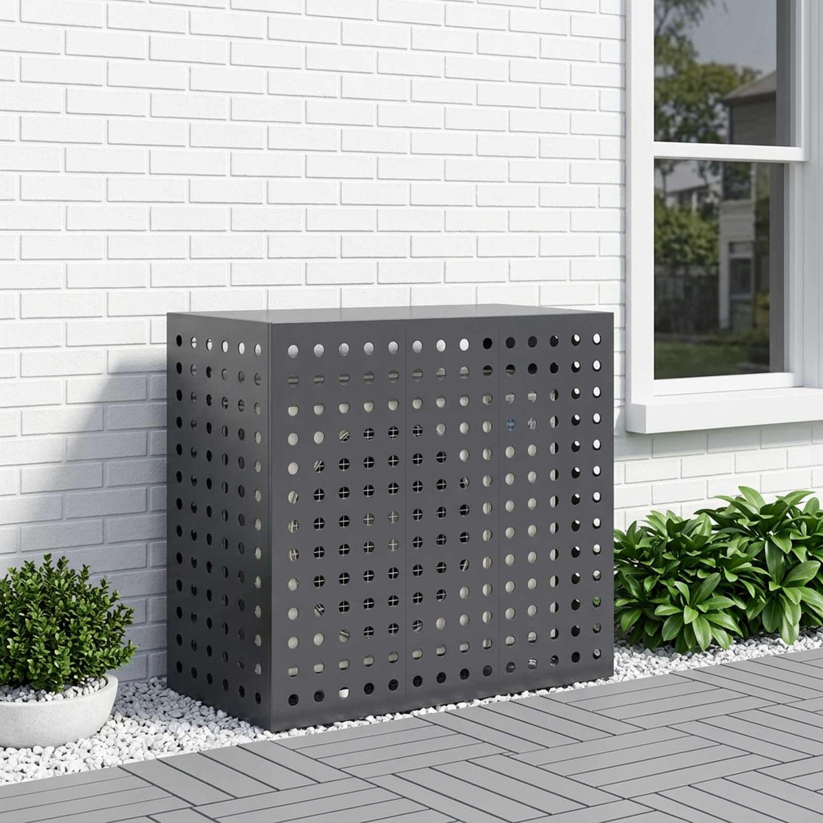 Air Conditioner Cover 110 x 50 x 105 cm Steel Round Circle Pattern Anthracite