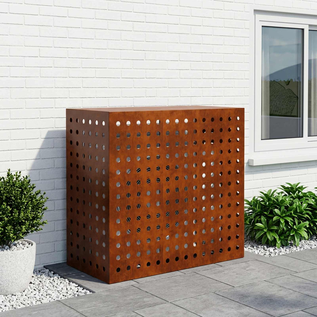 Air Conditioner Cover 110 x 50 x 105 cm Steel Round Circle Pattern Weathering steel