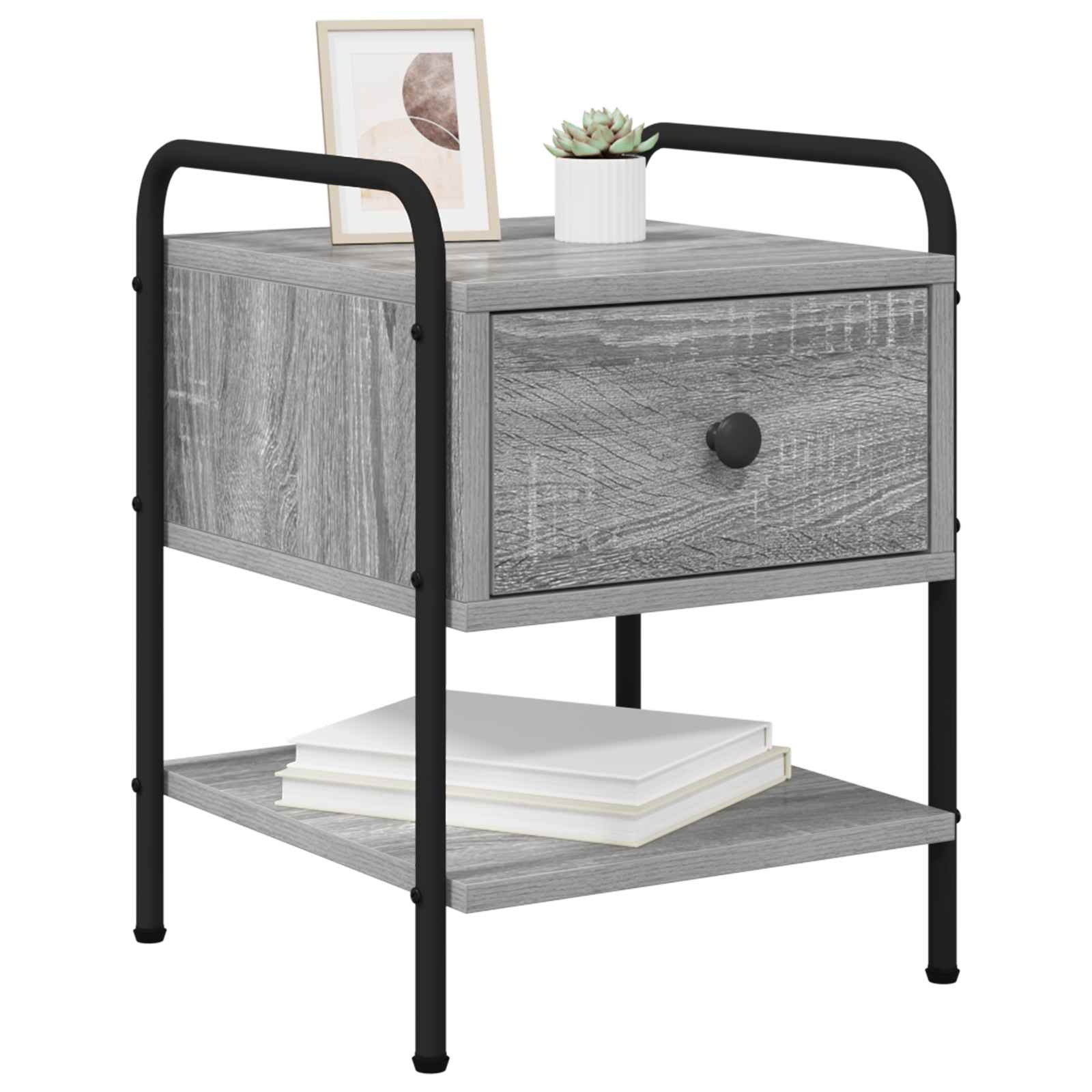 vidaXL Bedside Cabinet Grey Sonoma 35 x 36.5 x 47 cm Engineered Wood 3