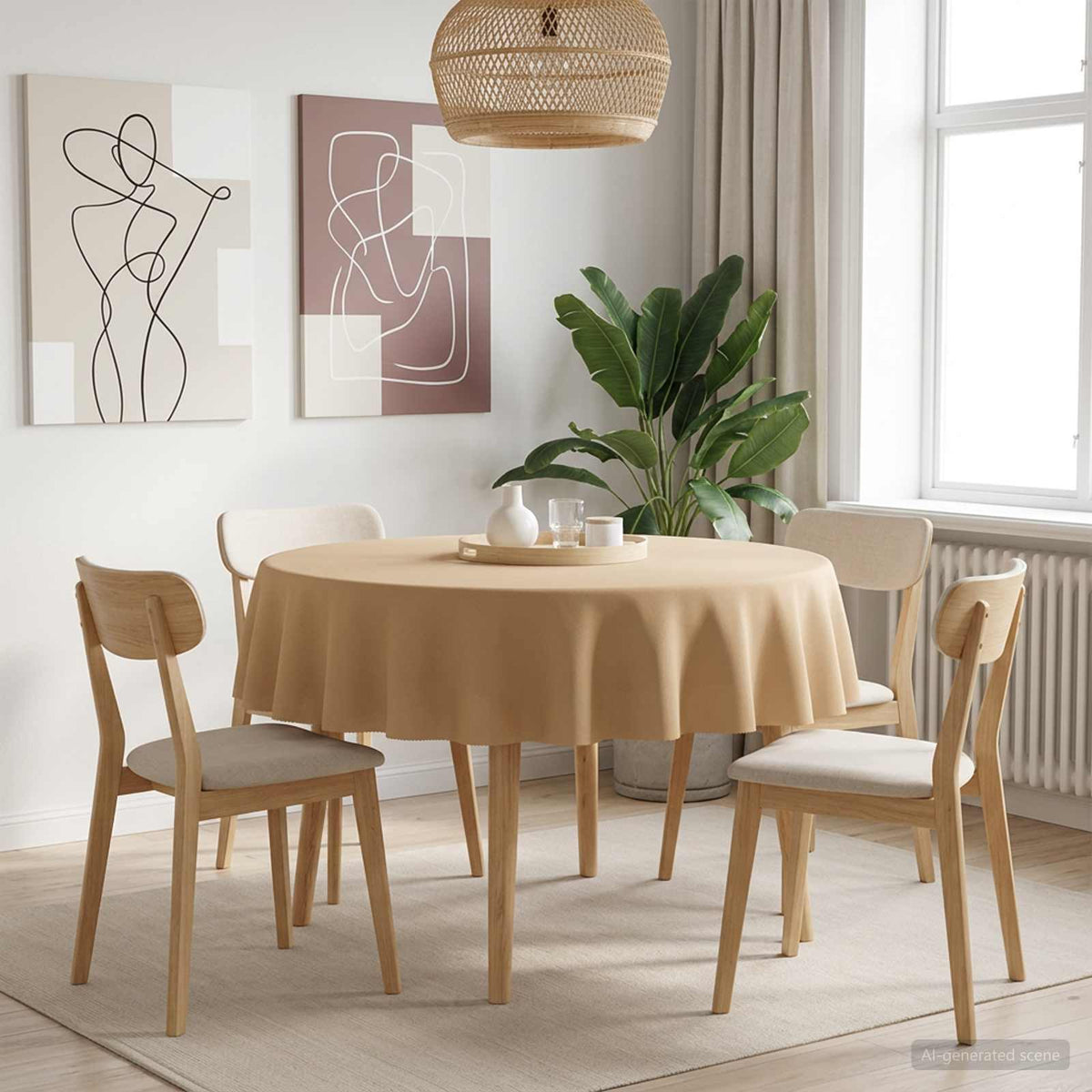 Table Cloth Polyester Rectangular 5 Beige Ø 140 cm