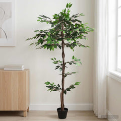 vidaXL Artificial Ficus Plant Green 85 x 18 x 160 cm Fabric and Wood 1