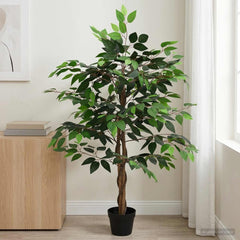 vidaXL Artificial Ficus Plant Green 90 x 16 x 110 cm Fabric and Wood 1