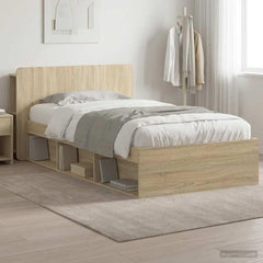 Bed Frame with Storage 90 x 190 cm Engineered Wood without Centre Shelf Sonoma oak