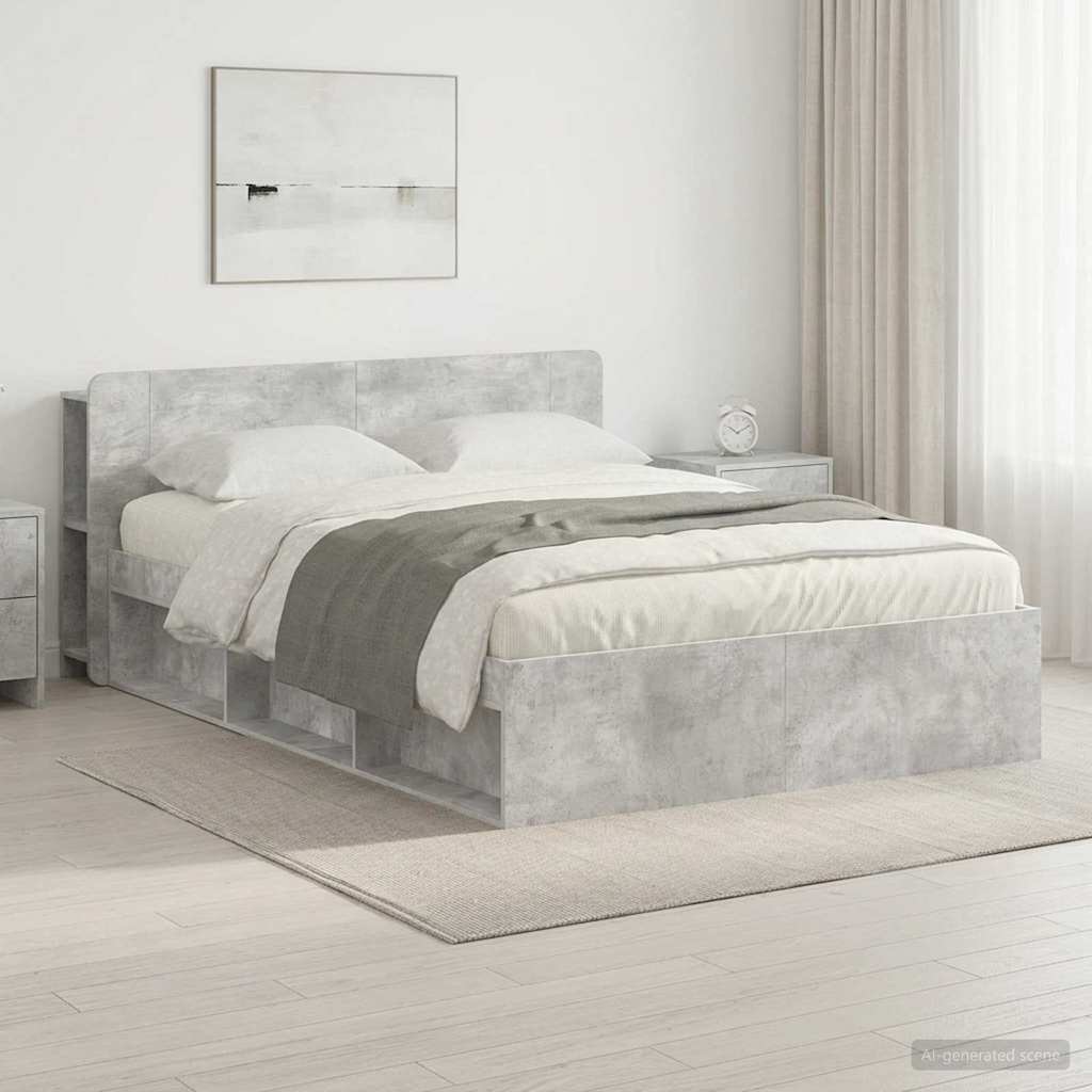 Bed Frame with Storage Length 200 cm without Centre Shelf Concrete Grey 140 cm