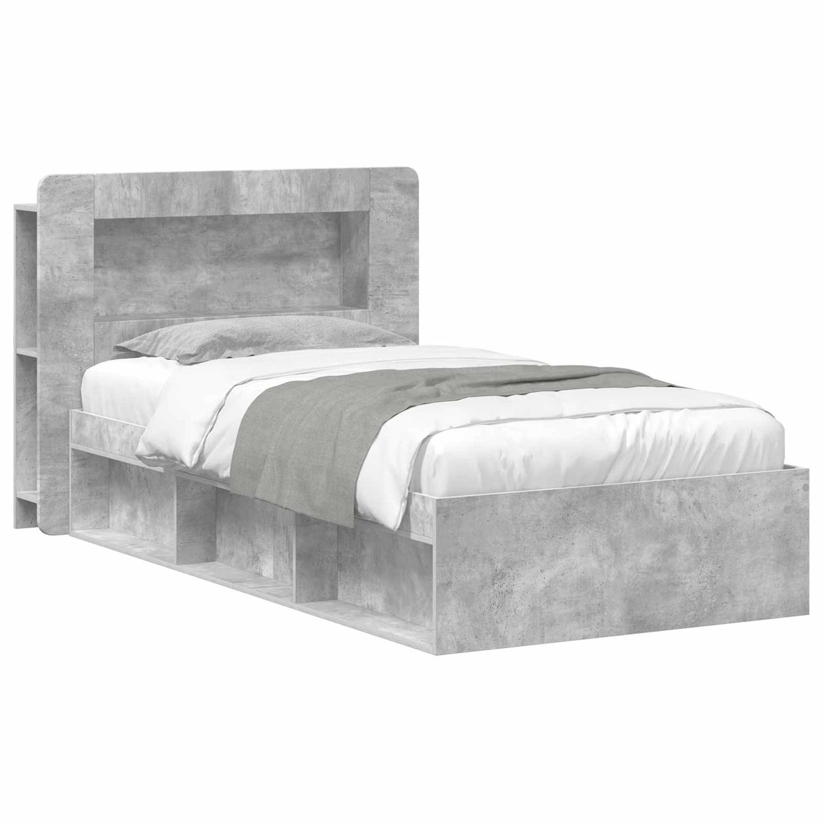 Bed Frame with Storage 80 x 200 cm Engineered Wood with Centre Shelf Concrete grey