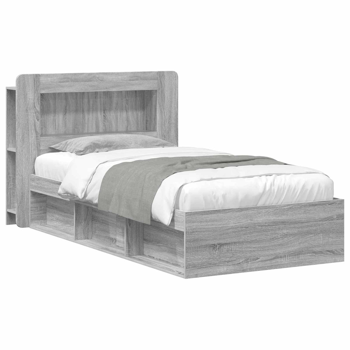Bed Frame with Storage 80 x 200 cm Engineered Wood with Centre Shelf Grey sonoma