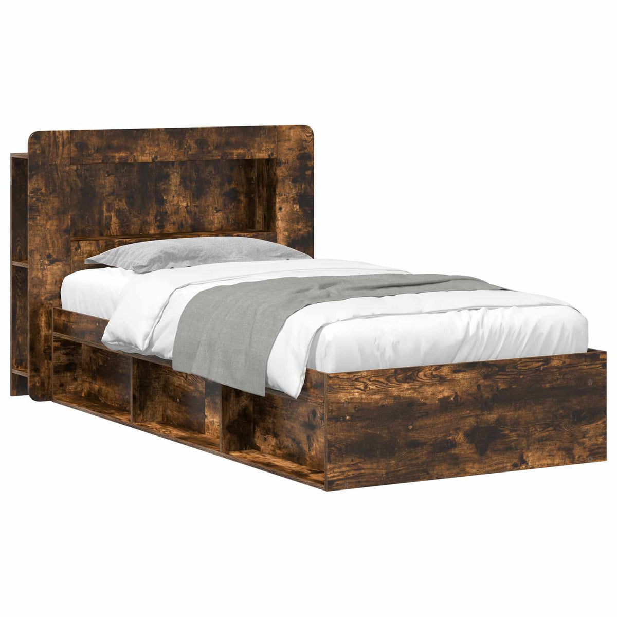 Bed Frame with Storage 80 x 200 cm Engineered Wood with Centre Shelf Smoked oak