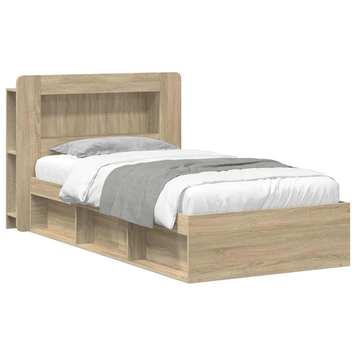 Bed Frame with Storage 80 x 200 cm Engineered Wood with Centre Shelf Sonoma oak