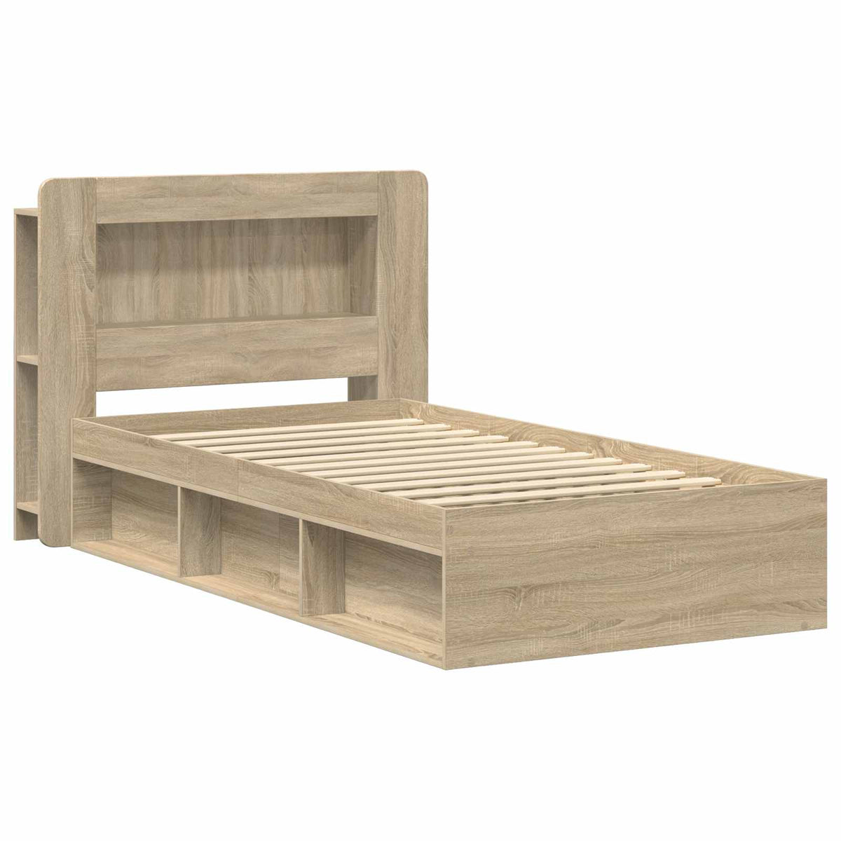 Bed Frame with Storage 80 x 200 cm Engineered Wood with Centre Shelf Sonoma oak
