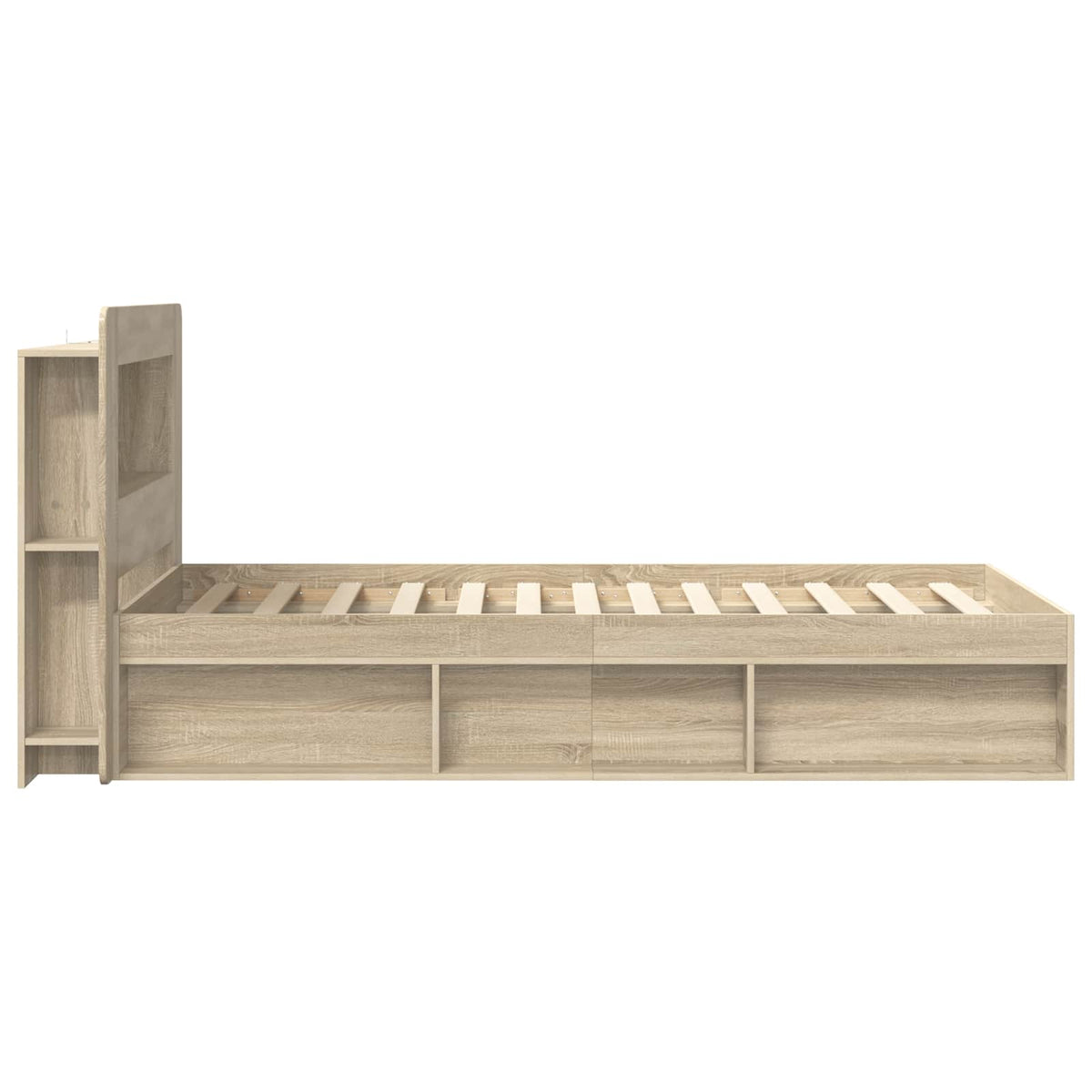 Bed Frame with Storage 80 x 200 cm Engineered Wood with Centre Shelf Sonoma oak