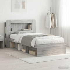 Bed Frame with Storage 100 x 200 cm Engineered Wood with Centre Shelf Grey sonoma