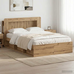 Bed Frame with Storage 140 x 190 cm Engineered Wood with Centre Shelf Artisan oak