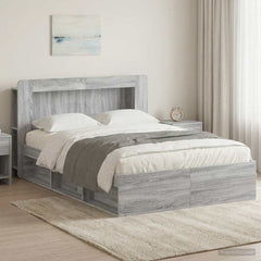Bed Frame with Storage 140 x 190 cm Engineered Wood with Centre Shelf Grey sonoma