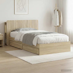 Bed Frame with Storage Engineered Wood Length 200 cm without Centre Shelf Sonoma oak 100 cm