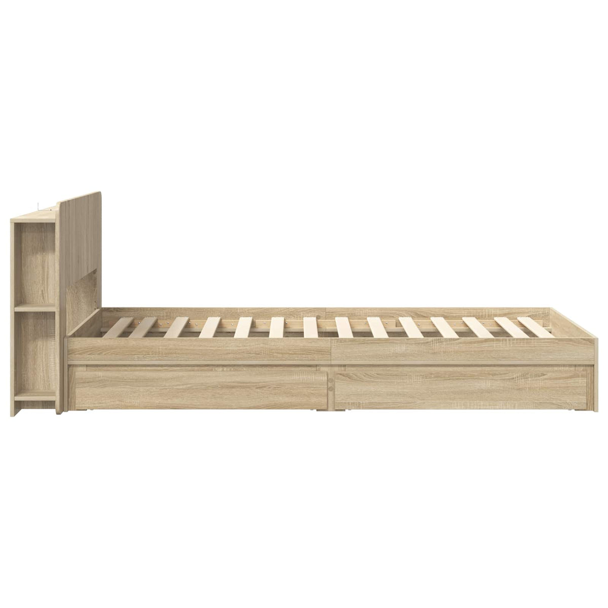 Bed Frame with Storage Engineered Wood Length 200 cm without Centre Shelf Sonoma oak 100 cm