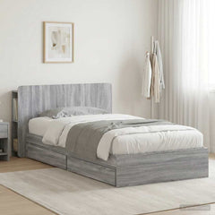 Bed Frame with Storage Engineered Wood Length 200 cm without Centre Shelf Grey sonoma 90 cm