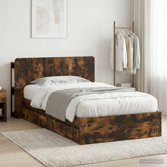 Bed Frame with Storage Engineered Wood Length 200 cm without Centre Shelf Smoked oak 90 cm