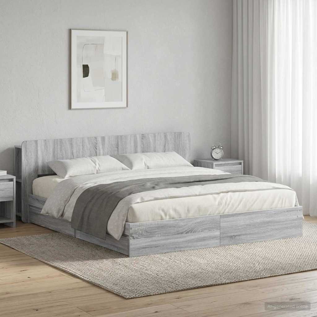 Bed Frame with Storage Engineered Wood Length 200 cm without Centre Shelf Grey sonoma 200 cm
