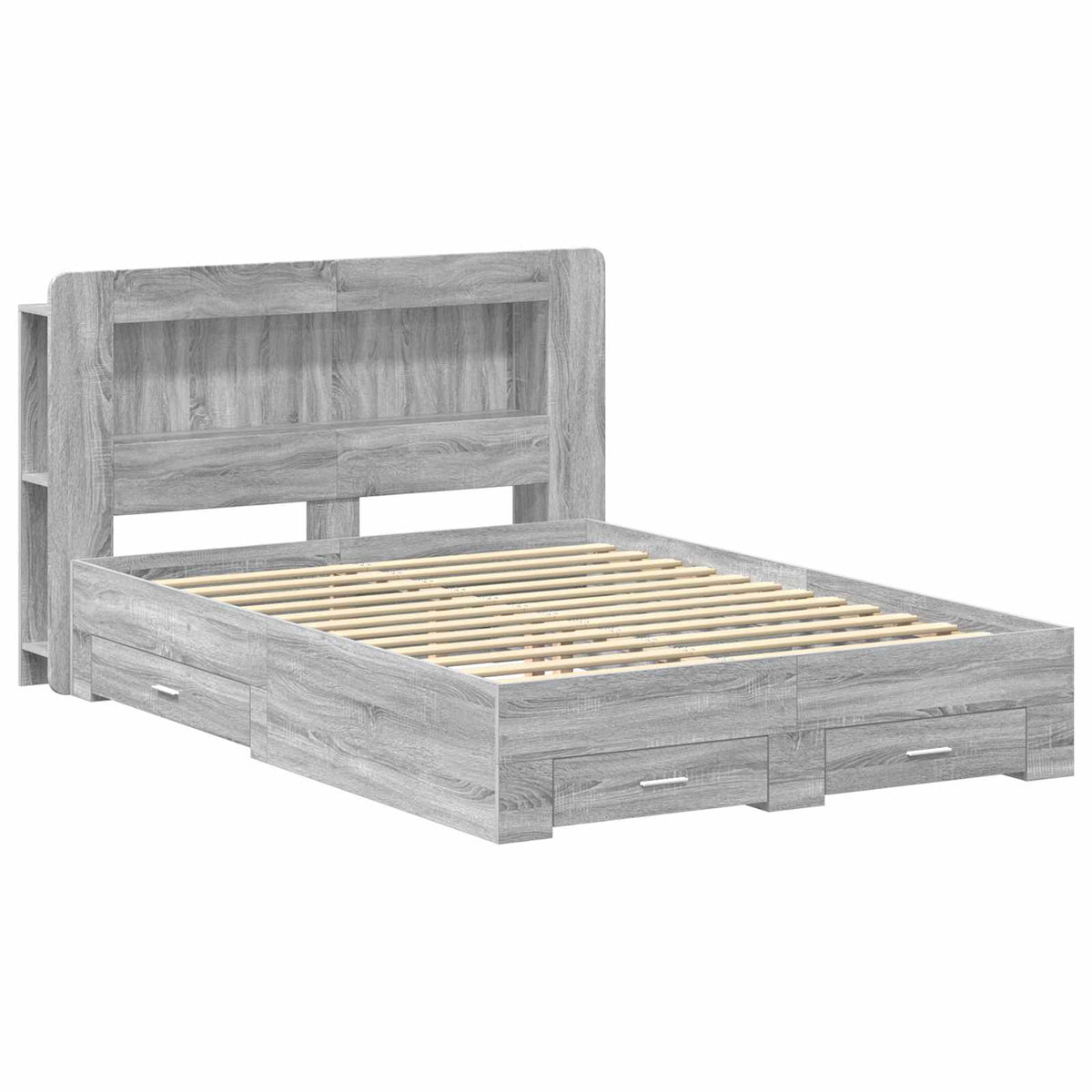 vidaXL Bed Frame with Storage Grey Sonoma 140 x 200 cm Engineered Wood 2