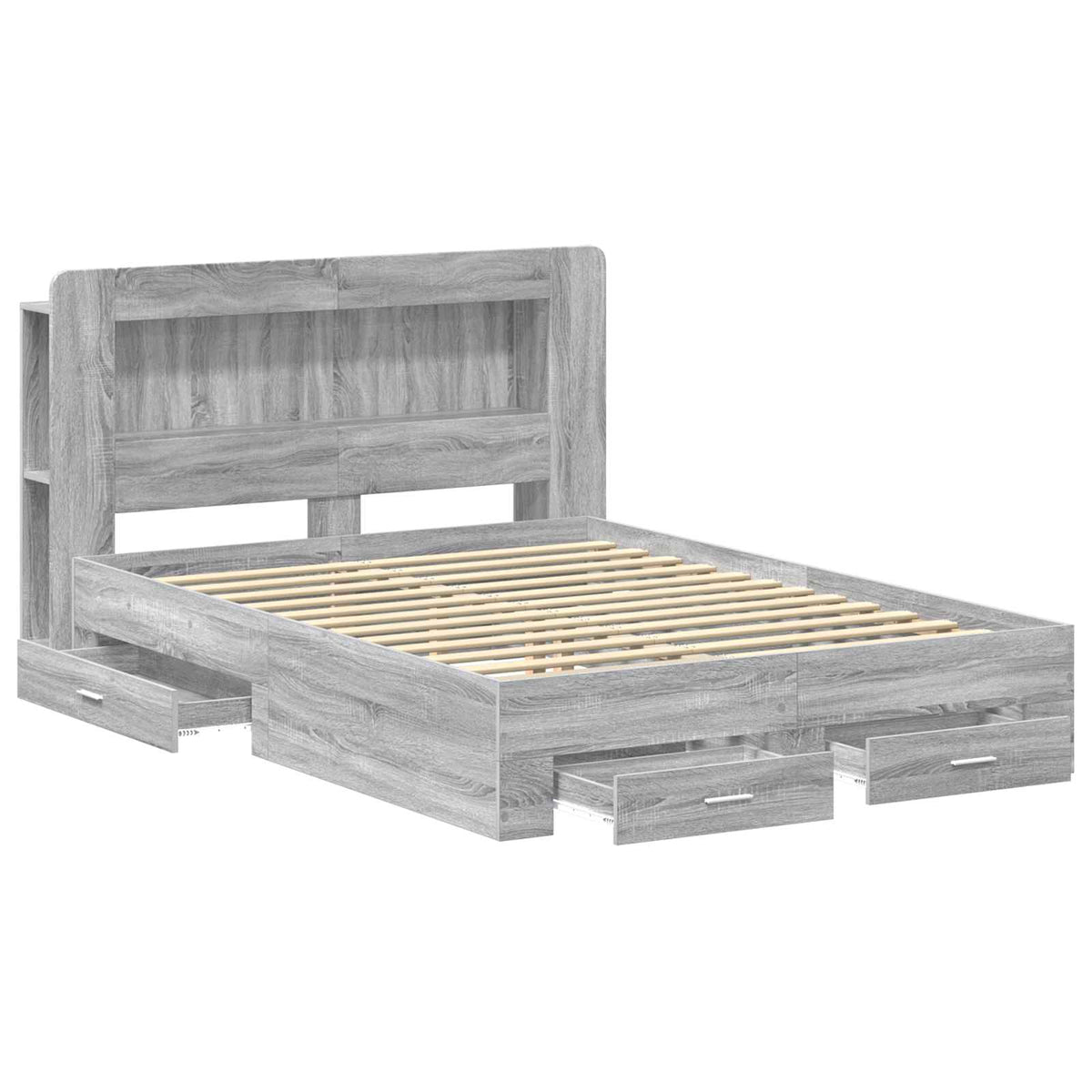 vidaXL Bed Frame with Storage Grey Sonoma 140 x 200 cm Engineered Wood 3
