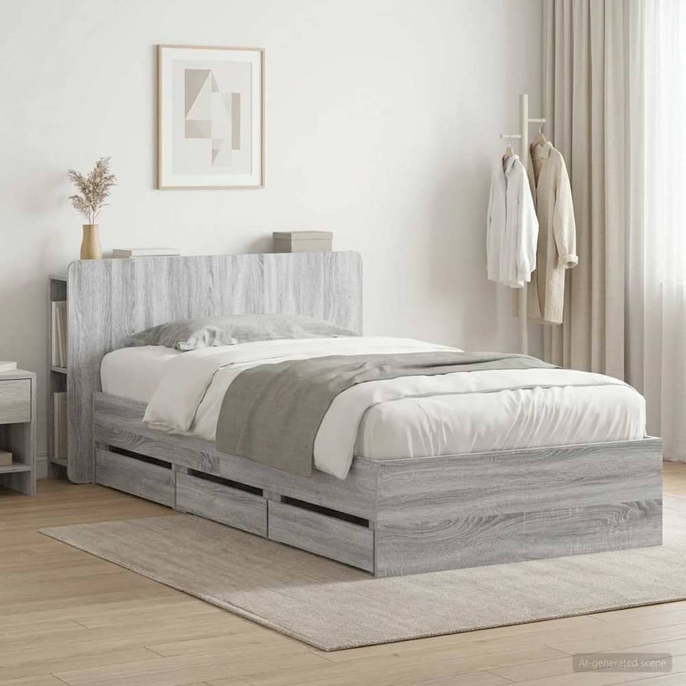 Bed Frame with Storage and Headboard Length 200 cm without Centre Shelf Grey Sonoma 80 cm