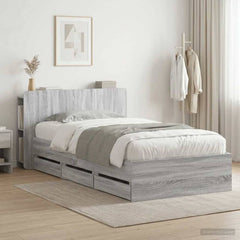 Bed Frame with Storage and Headboard Length 200 cm without Centre Shelf Grey Sonoma 80 cm