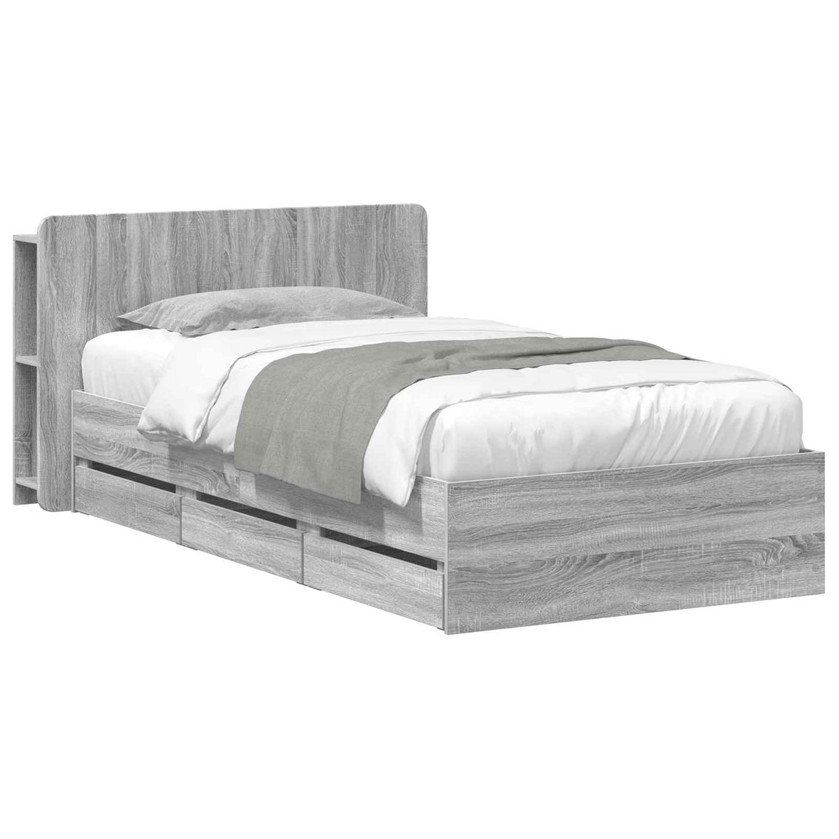 Bed Frame with Storage and Headboard Length 200 cm without Centre Shelf Grey Sonoma 80 cm