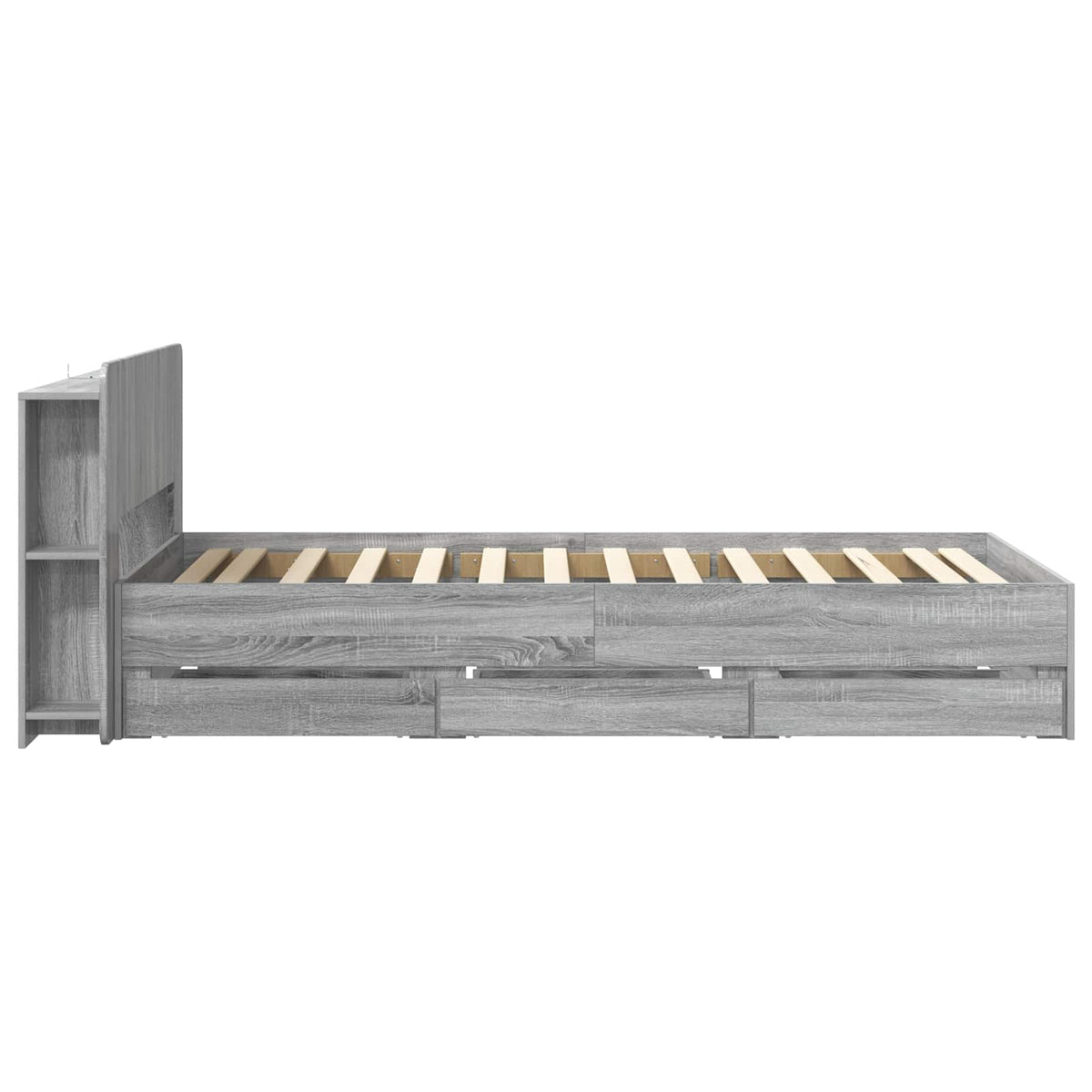 Bed Frame with Storage and Headboard Length 200 cm without Centre Shelf Grey Sonoma 80 cm